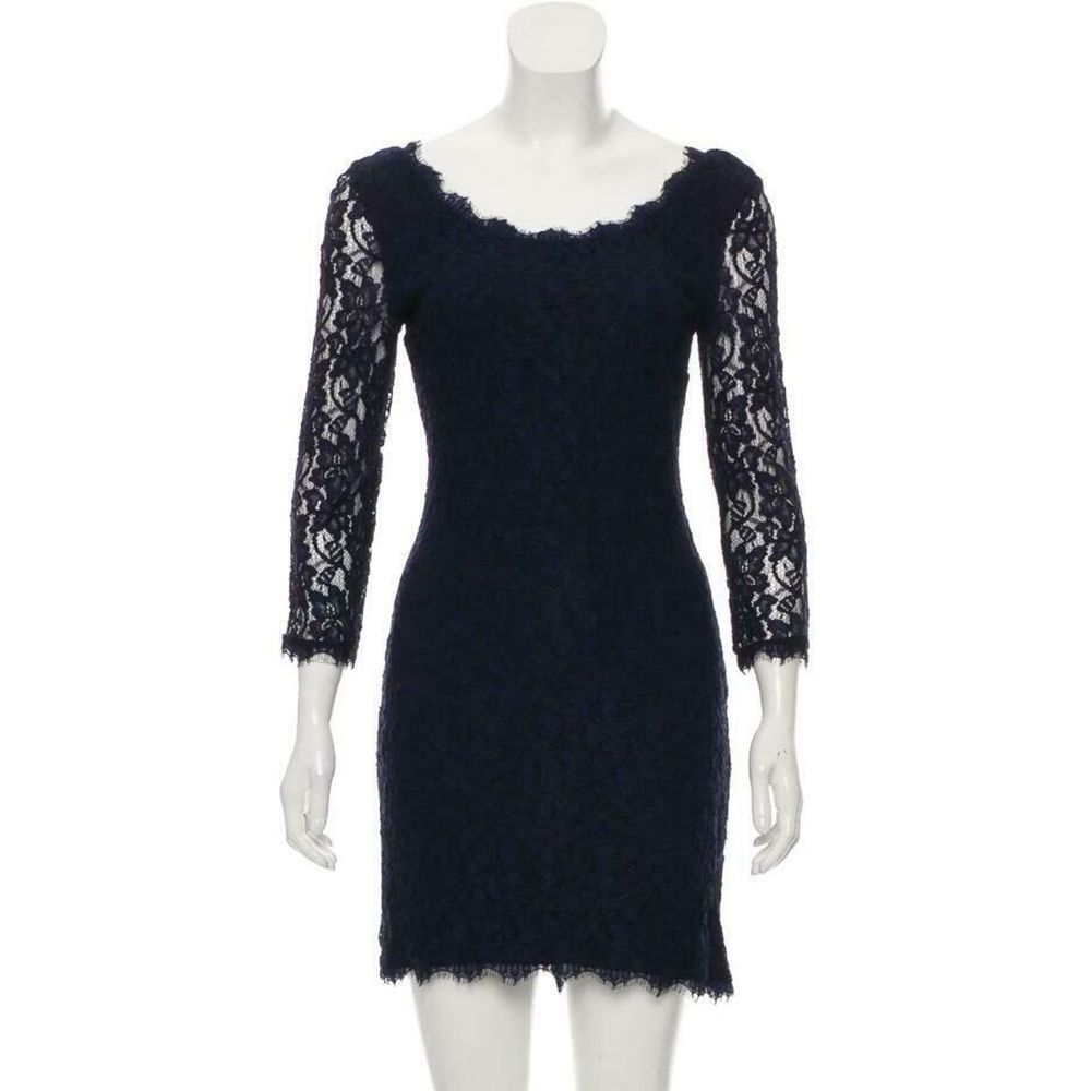 DIANE VON FURSTENBERG Lace Dress, Navy, Size 4